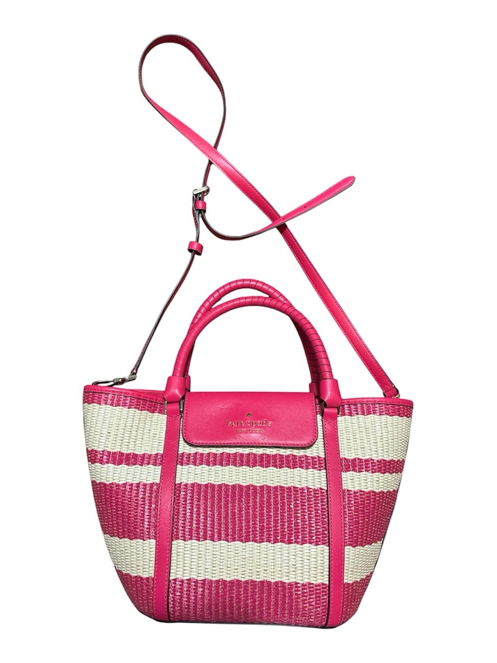kate spade Pink and White Woven Straw Tote